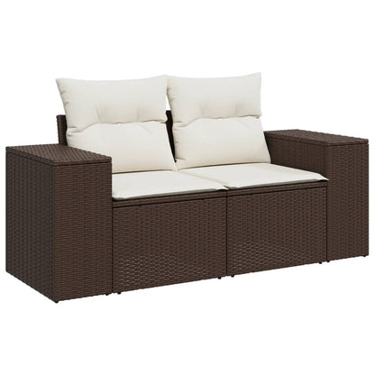 Salon de jardin avec coussins 7 pcs marron résine tressée