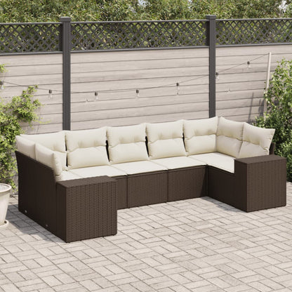 Salon de jardin avec coussins 7 pcs marron résine tressée