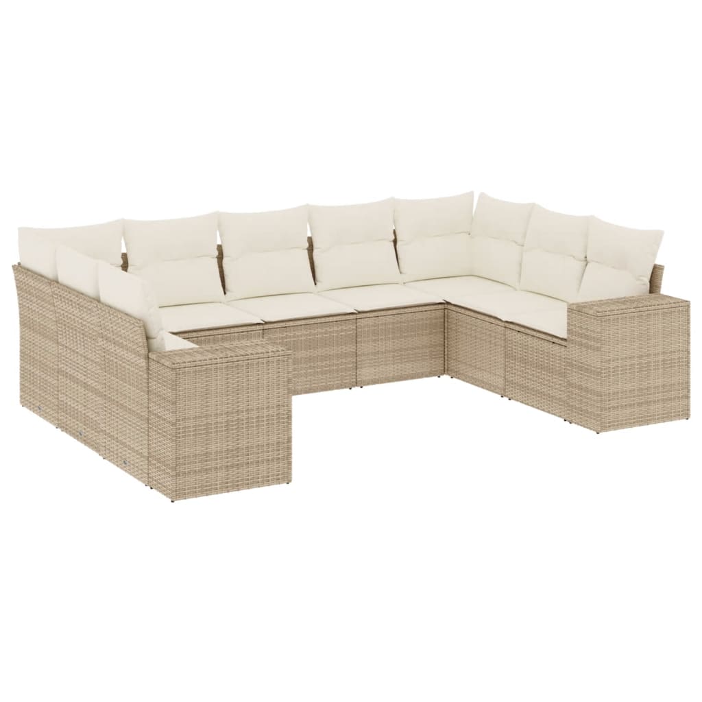 Salon de jardin avec coussins 9 pcs beige résine tressée