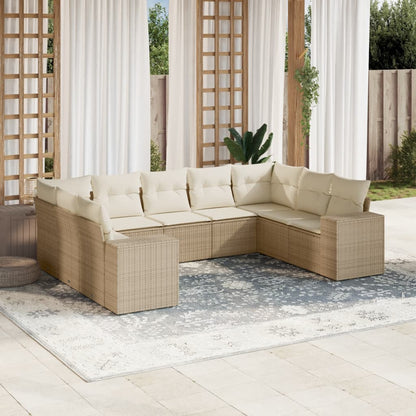 Salon de jardin avec coussins 9 pcs beige résine tressée