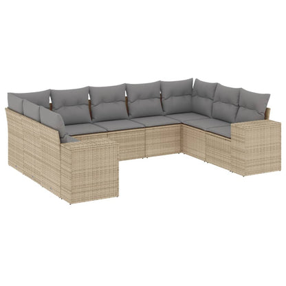 Salon de jardin avec coussins 9 pcs beige résine tressée