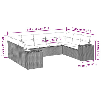 Salon de jardin avec coussins 9 pcs marron résine tressée