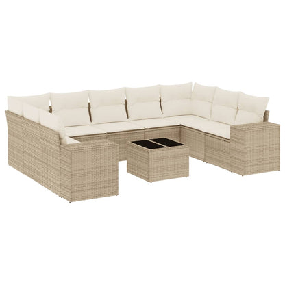 Salon de jardin avec coussins 10 pcs beige résine tressée