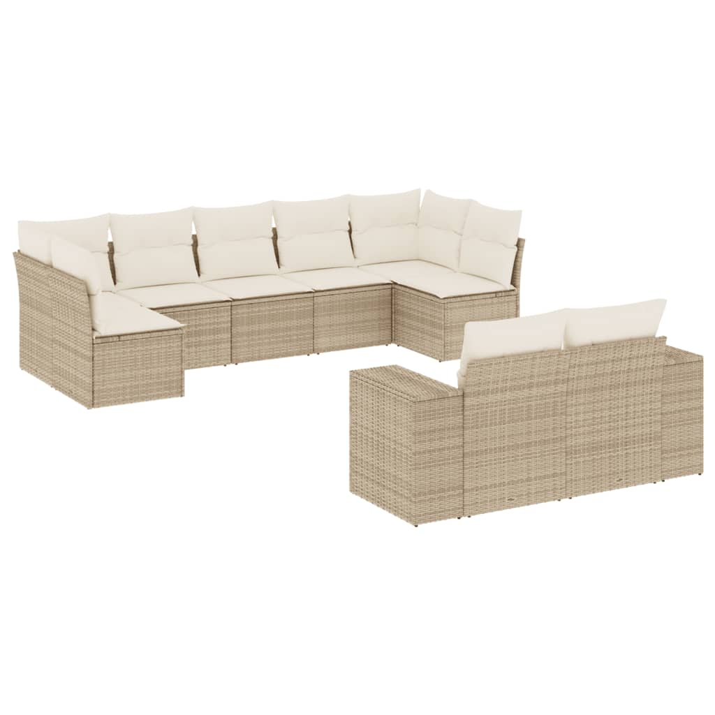 Salon de jardin avec coussins 9 pcs beige résine tressée