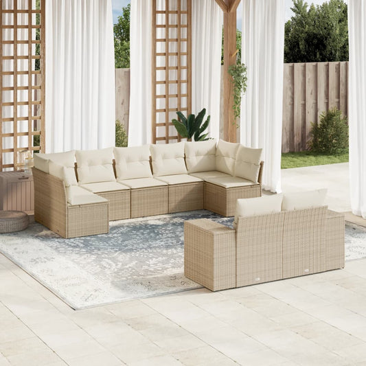 Salon de jardin avec coussins 9 pcs beige résine tressée