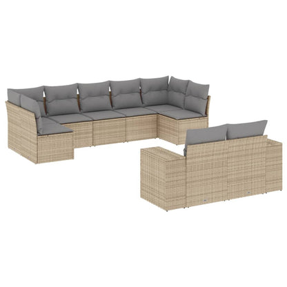 Salon de jardin avec coussins 9 pcs beige résine tressée