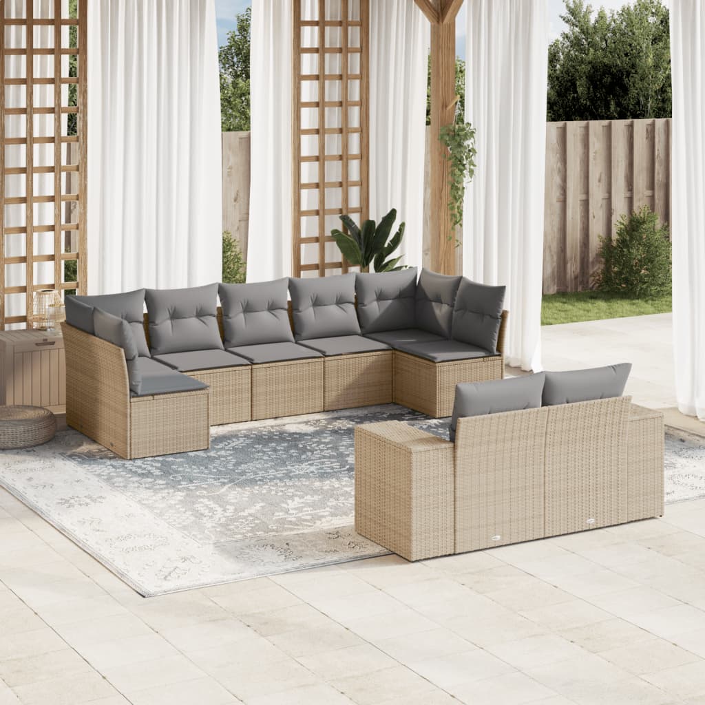 Salon de jardin avec coussins 9 pcs beige résine tressée