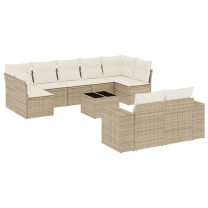 Salon de jardin avec coussins 10 pcs beige résine tressée