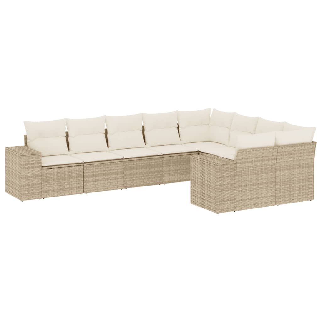 Salon de jardin avec coussins 9 pcs beige résine tressée