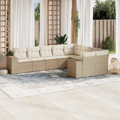 Salon de jardin avec coussins 9 pcs beige résine tressée