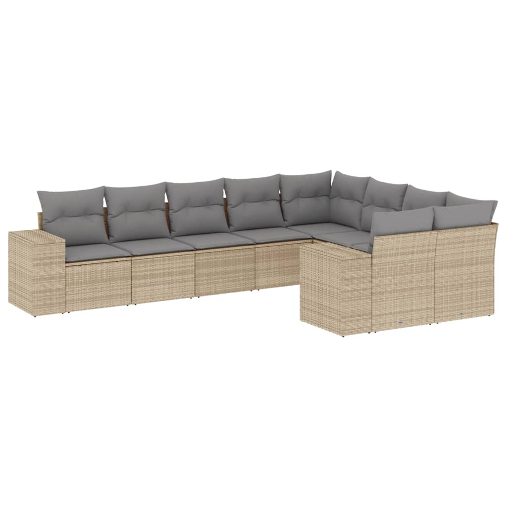 Salon de jardin avec coussins 9 pcs beige résine tressée