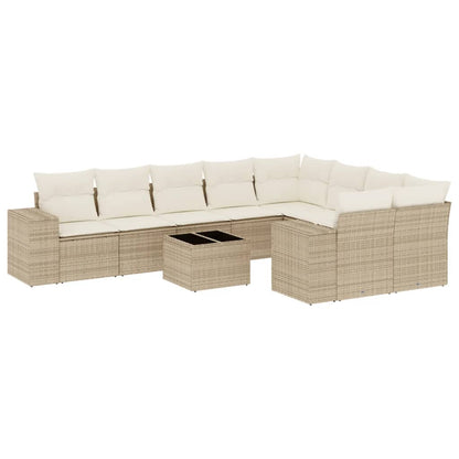 Salon de jardin avec coussins 10 pcs beige résine tressée