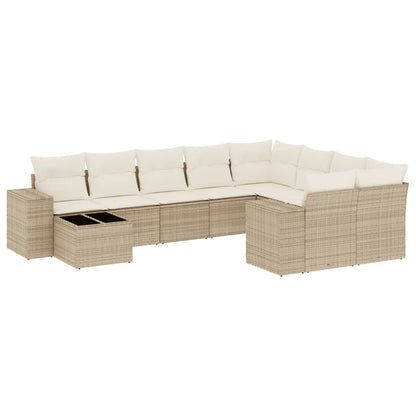 Salon de jardin avec coussins 10 pcs beige résine tressée