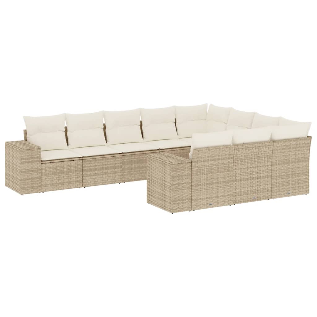 Salon de jardin avec coussins 10 pcs beige résine tressée