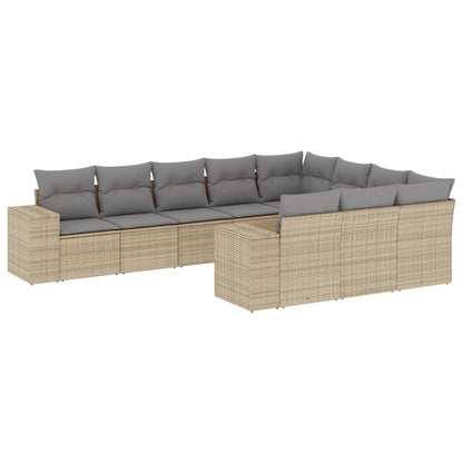 Salon de jardin avec coussins 10 pcs beige résine tressée