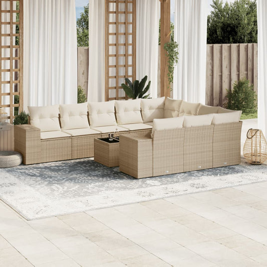 Salon de jardin 11 pcs avec coussins beige résine tressée