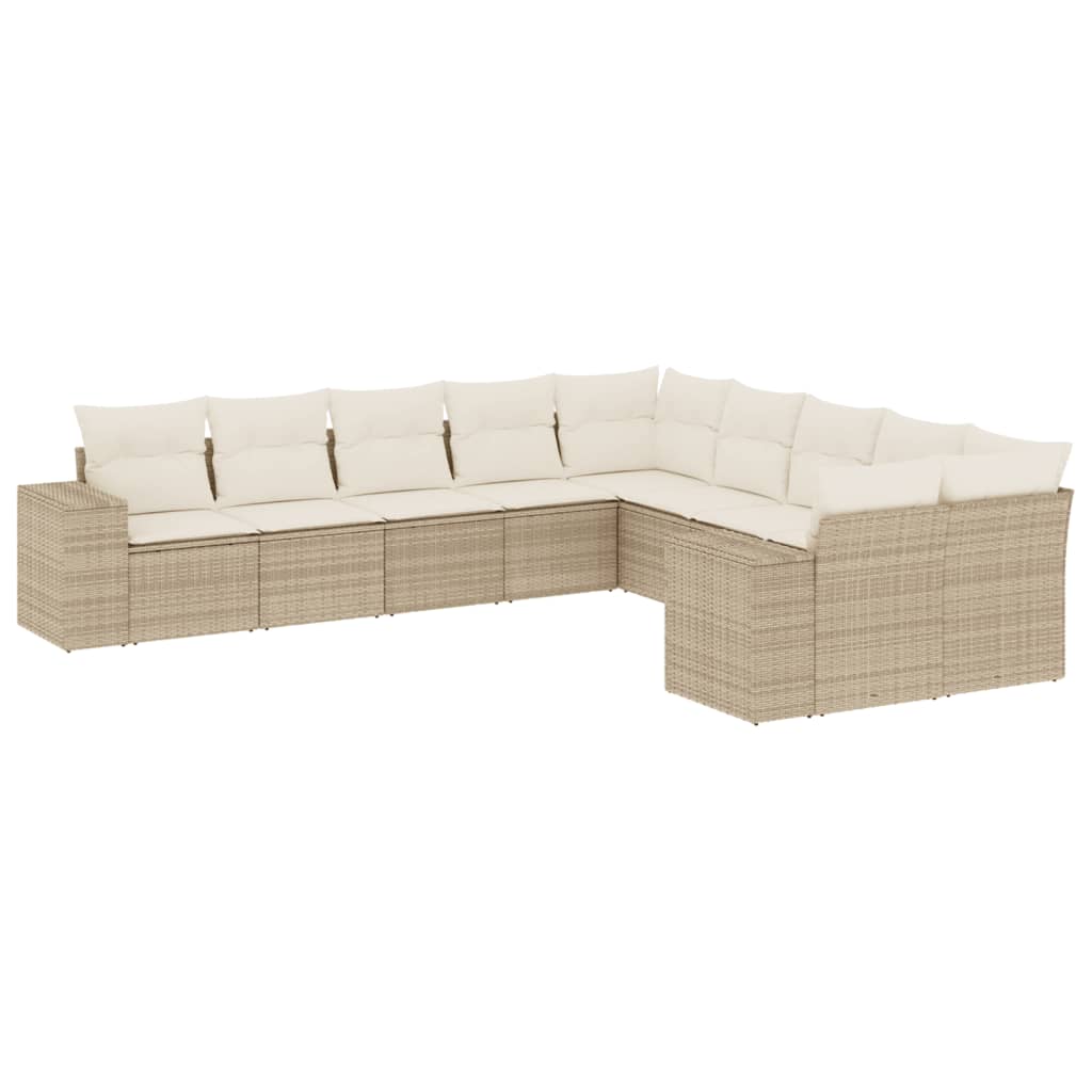 Salon de jardin avec coussins 10 pcs beige résine tressée