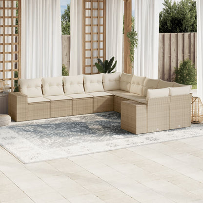 Salon de jardin avec coussins 10 pcs beige résine tressée