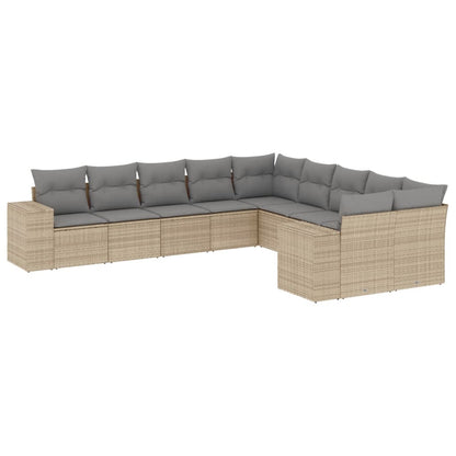 Salon de jardin avec coussins 10 pcs beige résine tressée