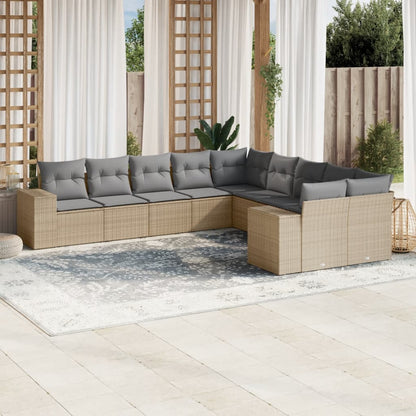 Salon de jardin avec coussins 10 pcs beige résine tressée