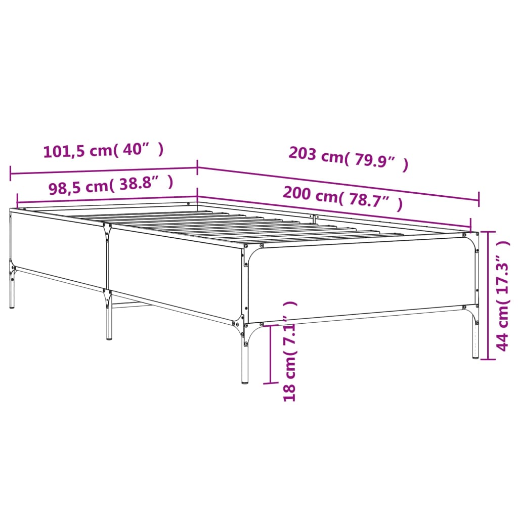 Cadre de lit sans matelas chêne sonoma 100x200 cm