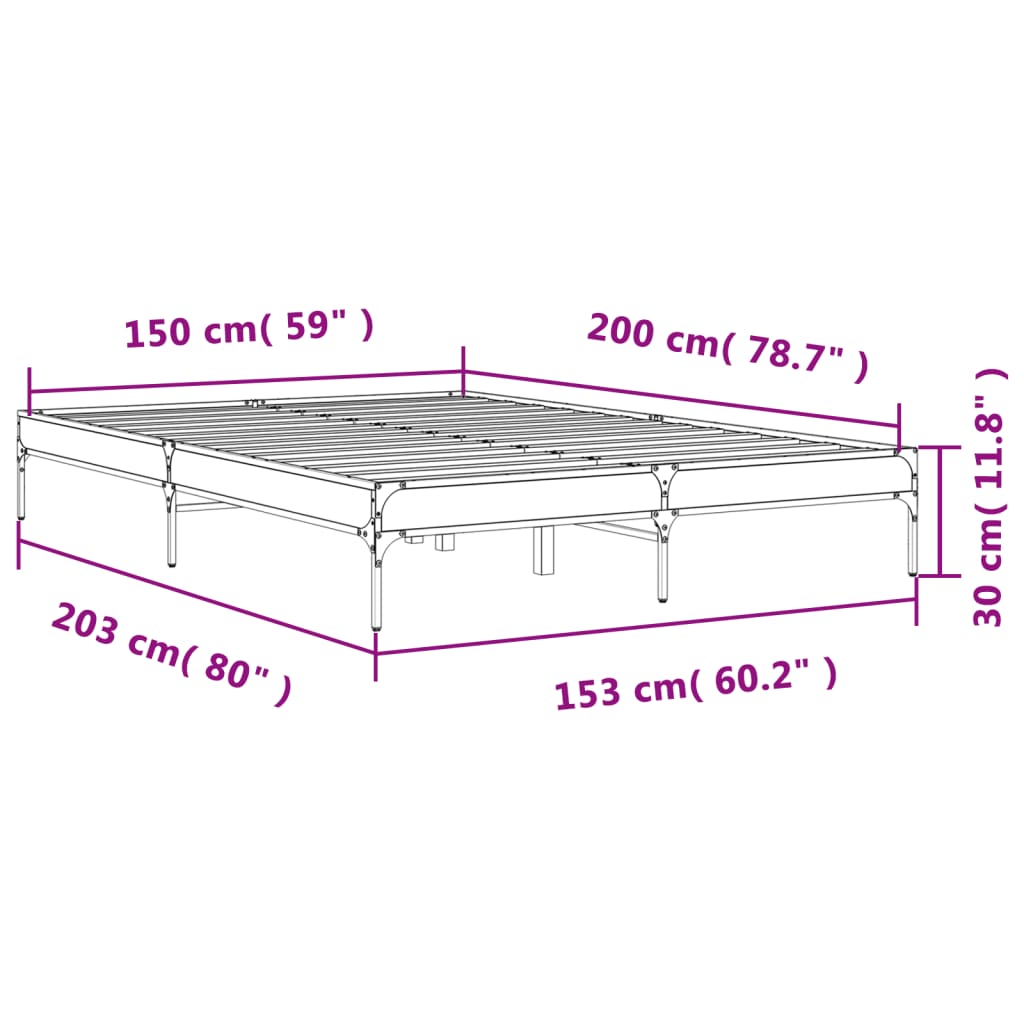 Cadre de lit sans matelas sonoma gris 150x200 cm