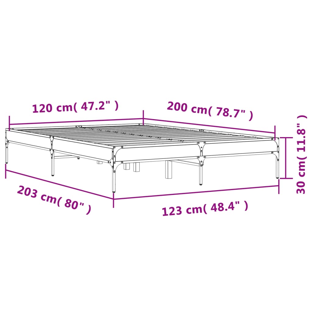 Cadre de lit sans matelas chêne fumé 120x200 cm