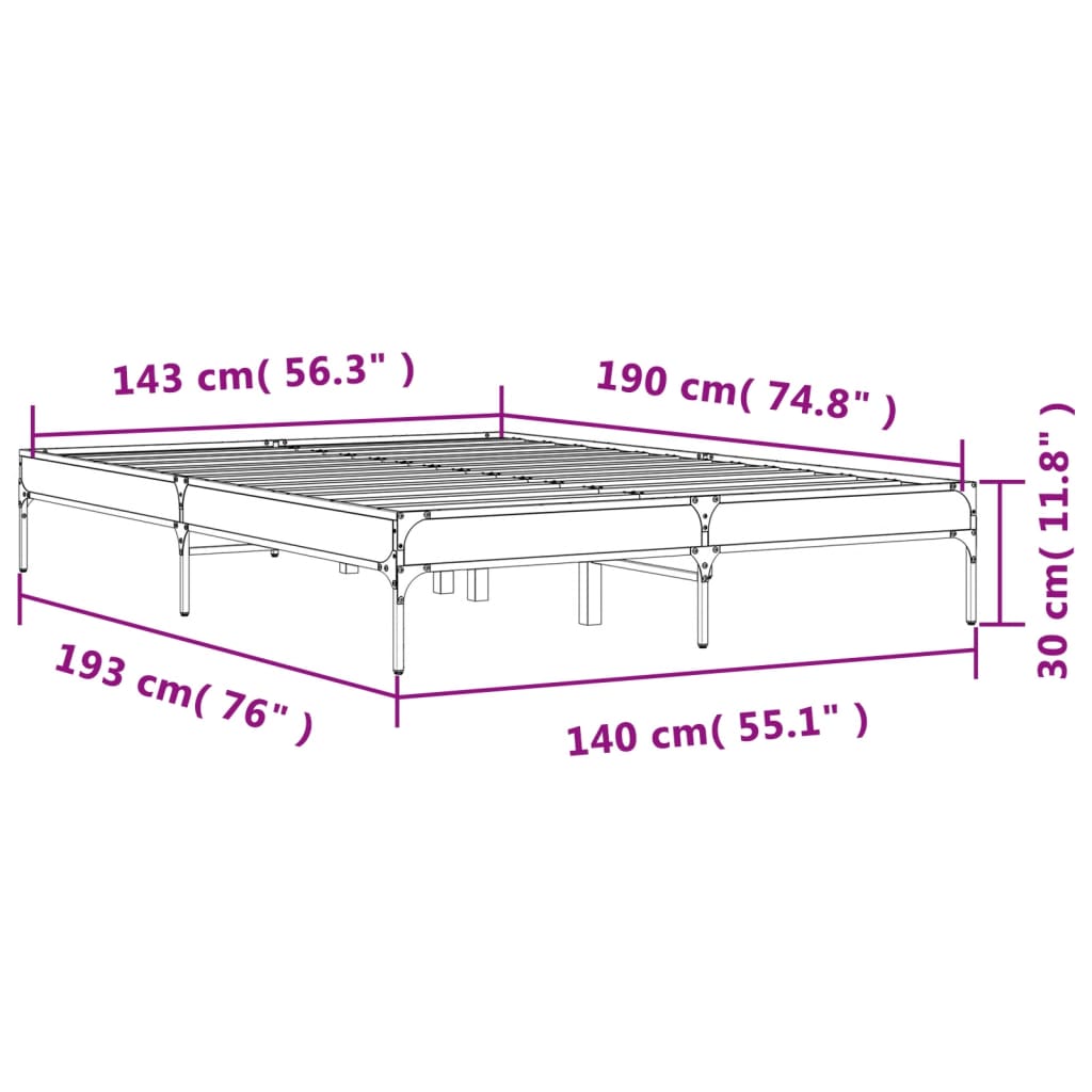 Cadre de lit sans matelas noir 140x190 cm