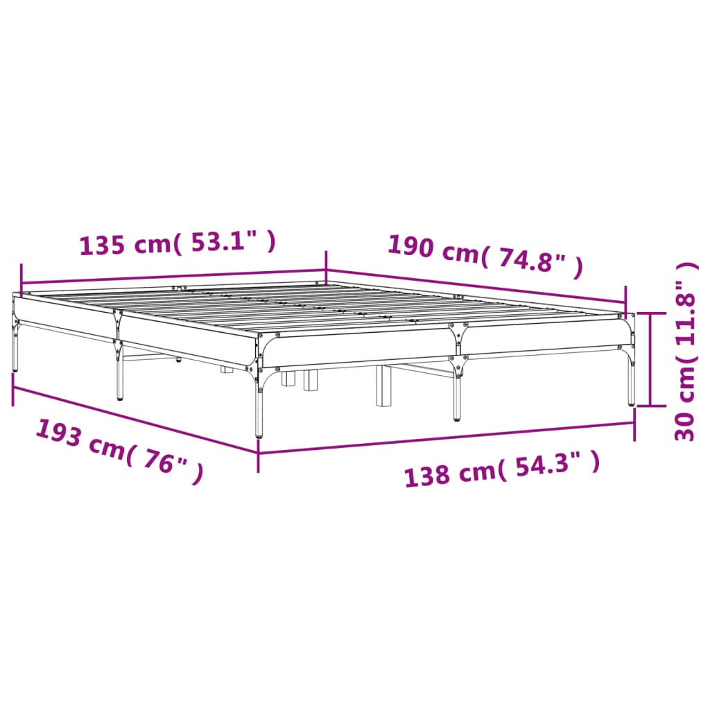 Cadre de lit sans matelas noir 135x190 cm