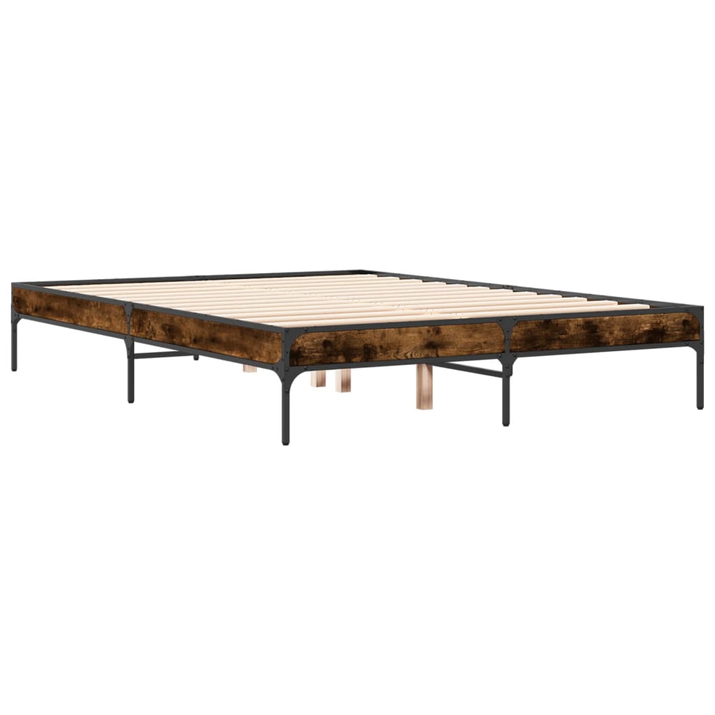 Cadre de lit sans matelas chêne fumé 135x190 cm