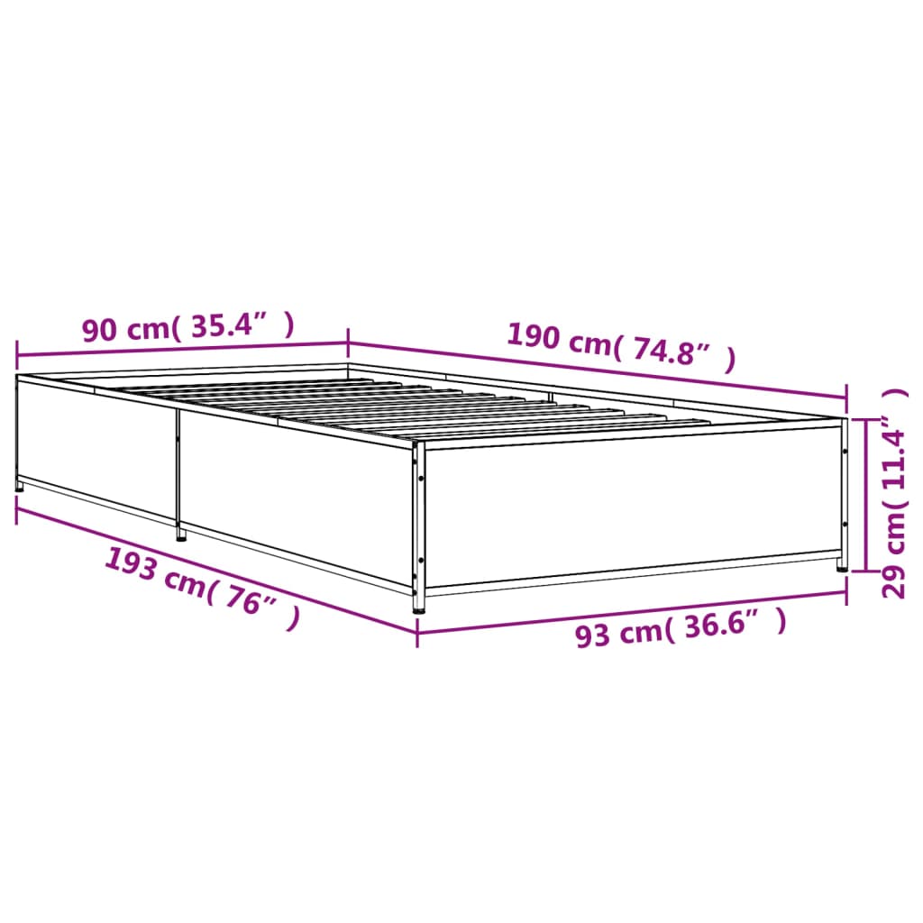 Cadre de lit sans matelas chêne marron 90x190 cm