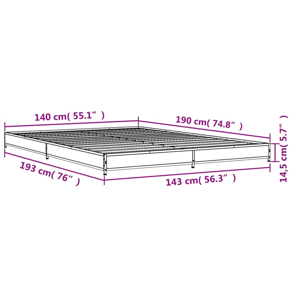 Cadre de lit sans matelas chêne marron 140x190 cm