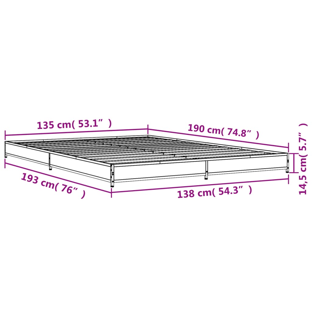 Cadre de lit sans matelas chêne fumé 135x190 cm