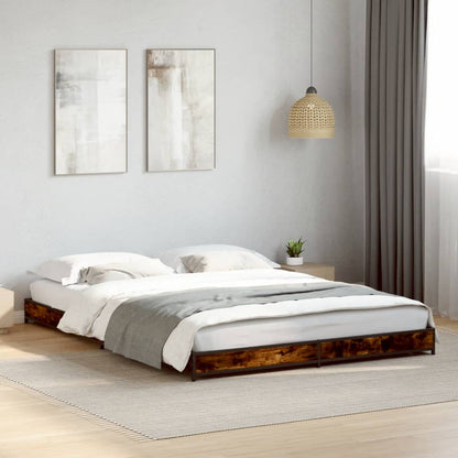 Cadre de lit sans matelas chêne fumé 135x190 cm