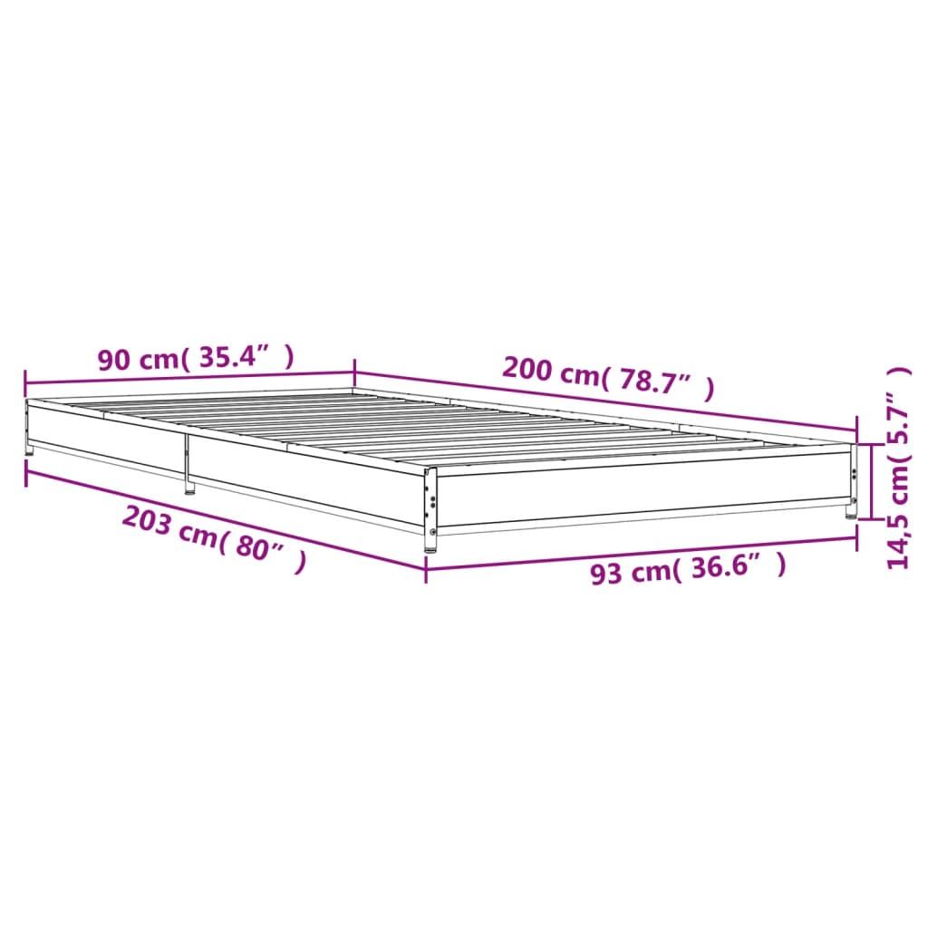 Cadre de lit sans matelas noir 90x200 cm