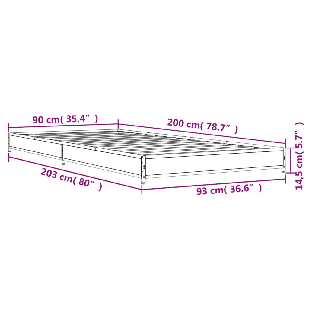 Cadre de lit sans matelas chêne sonoma 90x200 cm