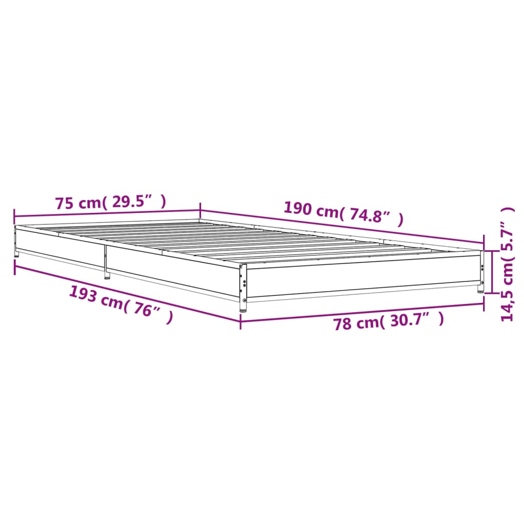 Cadre de lit sans matelas chêne marron 75x190 cm