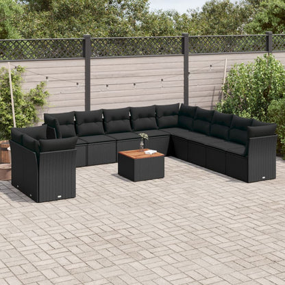 Salon de jardin 12 pcs avec coussins noir résine tressée