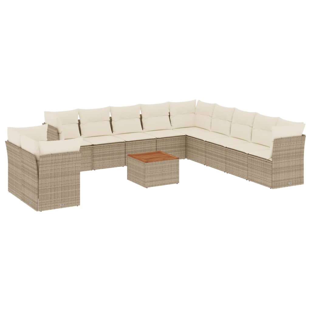 Salon de jardin avec coussins 12 pcs beige résine tressée