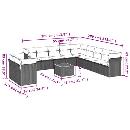 Salon de jardin avec coussins 12 pcs beige résine tressée