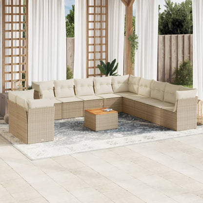 Salon de jardin avec coussins 12 pcs beige résine tressée