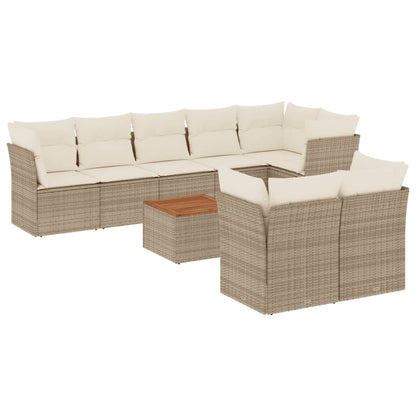 Salon de jardin avec coussins 9 pcs beige résine tressée