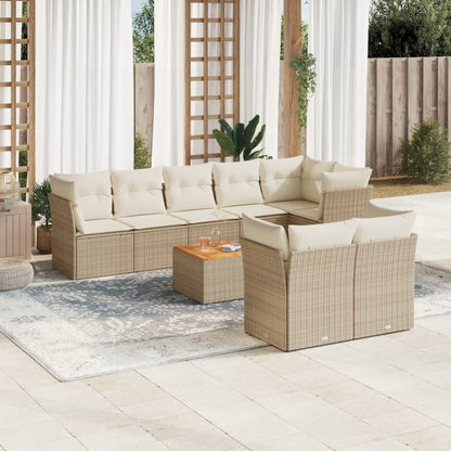 Salon de jardin avec coussins 9 pcs beige résine tressée