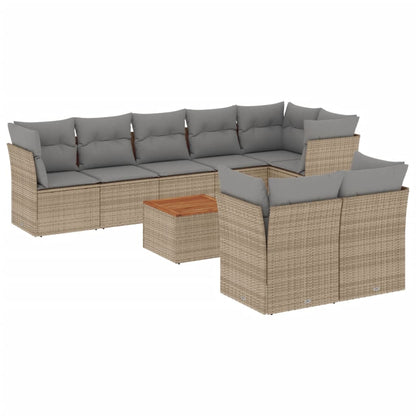 Salon de jardin avec coussins 9pcs mélange beige résine tressée