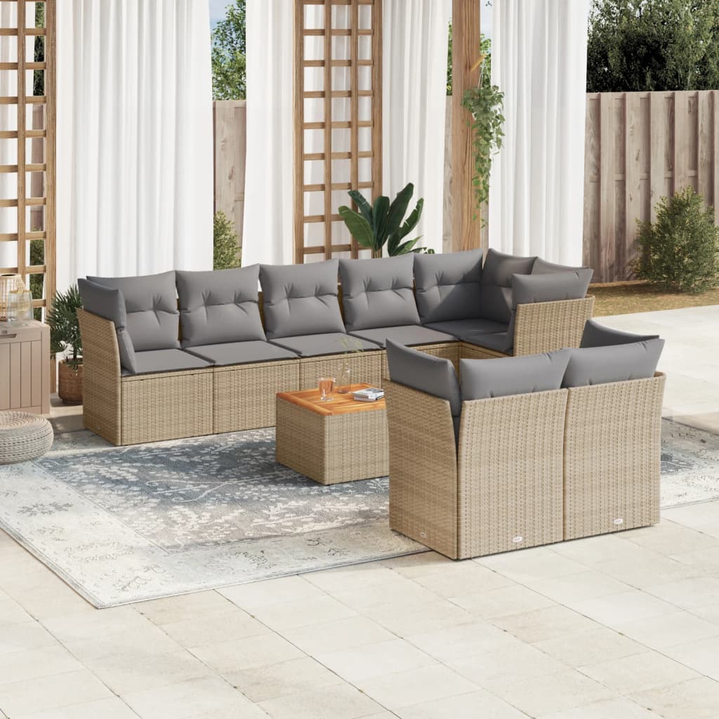 Salon de jardin avec coussins 9pcs mélange beige résine tressée