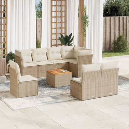 Salon de jardin avec coussins 9 pcs beige résine tressée