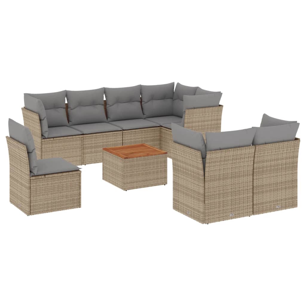 Salon de jardin avec coussins 9pcs mélange beige résine tressée