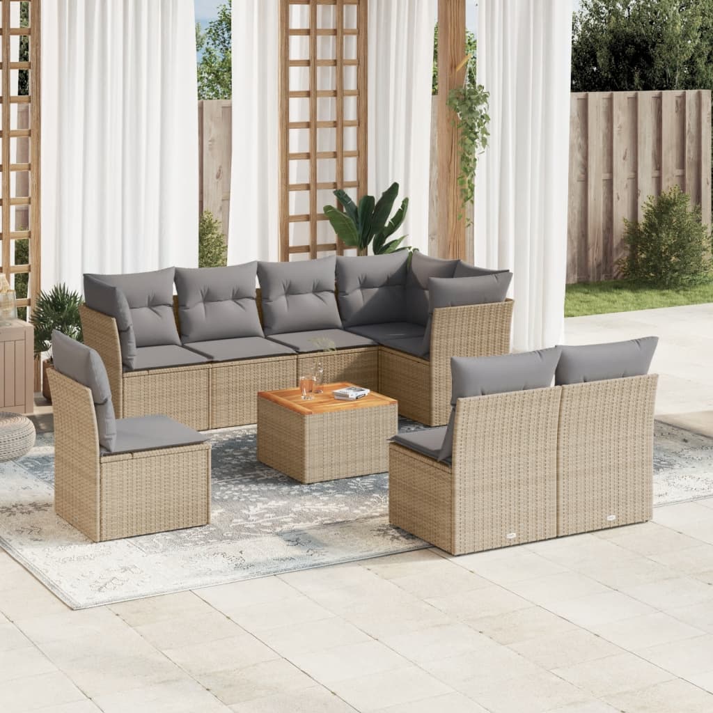 Salon de jardin avec coussins 9pcs mélange beige résine tressée