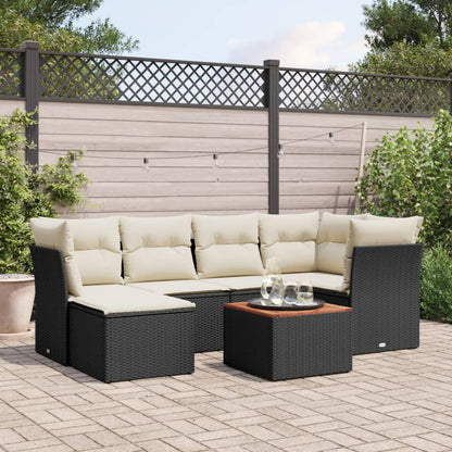 Salon de jardin 7 pcs avec coussins noir résine tressée