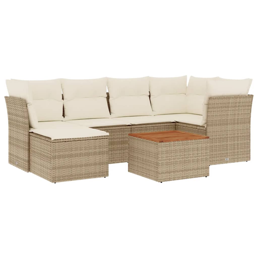 Salon de jardin avec coussins 7 pcs beige résine tressée